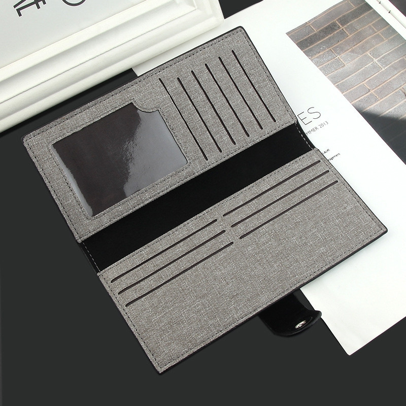 Férfi pénztárca, hosszú hasp vászon fekete új férfi pénztárca rövid divatos csat többkártyás mágneses háromszoros táska Cartera Hombre üzleti