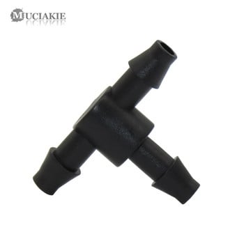 MUCIAKIE 50PCS Barb Tee Piece 3 Way 4/7mm Connector Тръба за напояване на градината, маркуч, T-образна връзка, микроинструмент за капково напояване, 1/4\'\' съединители