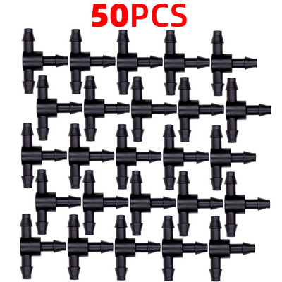 MUCIAKIE 50GAB Dzelzs tēja gabals 3 ceļu 4/7 mm savienotājs dārza laistīšanas caurules šļūtene T savienojuma mikro pilienveida apūdeņošanas rīks 1/4 collu savienojumi