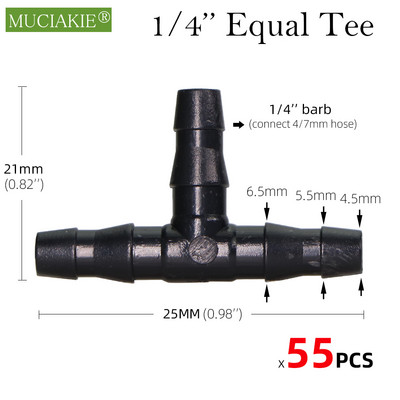 MUCIAKIE 50GAB Dzelzs tēja gabals 3 ceļu 4/7 mm savienotājs dārza laistīšanas caurules šļūtene T savienojuma mikro pilienveida apūdeņošanas rīks 1/4 collu savienojumi