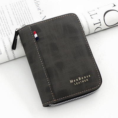 Vyriška piniginė, pagaminta iš odos vaško aliejaus, odos piniginė vyrams monetų piniginė Trumpa vyriška kortelių laikiklis Piniginės užtrauktuku aplink pinigų monetų piniginė
