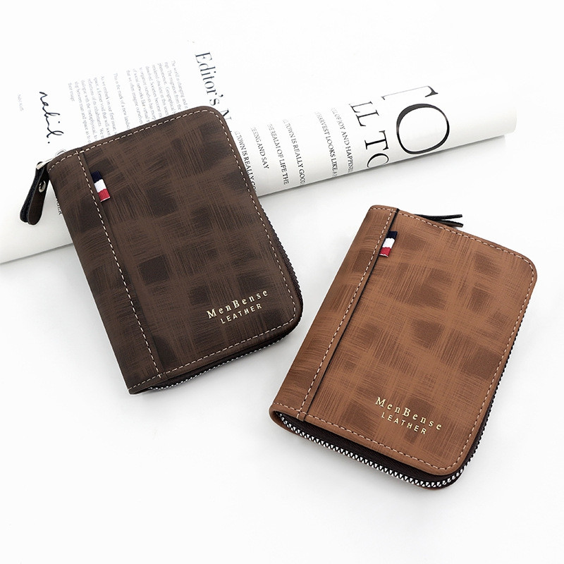 Vyriška piniginė, pagaminta iš odos vaško aliejaus, odos piniginė vyrams monetų piniginė Trumpa vyriška kortelių laikiklis Piniginės užtrauktuku aplink pinigų monetų piniginė