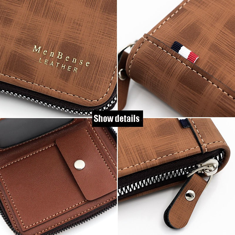 Vyriška piniginė, pagaminta iš odos vaško aliejaus, odos piniginė vyrams monetų piniginė Trumpa vyriška kortelių laikiklis Piniginės užtrauktuku aplink pinigų monetų piniginė