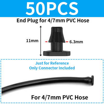 WUJIE 50 DB műanyag tüskés 3-utas TEE csatlakozó 4/7 mm-es csőhöz Öntözőcső tömlőcsatlakozók Mikro csepegtető öntözés Kerti szerszámok