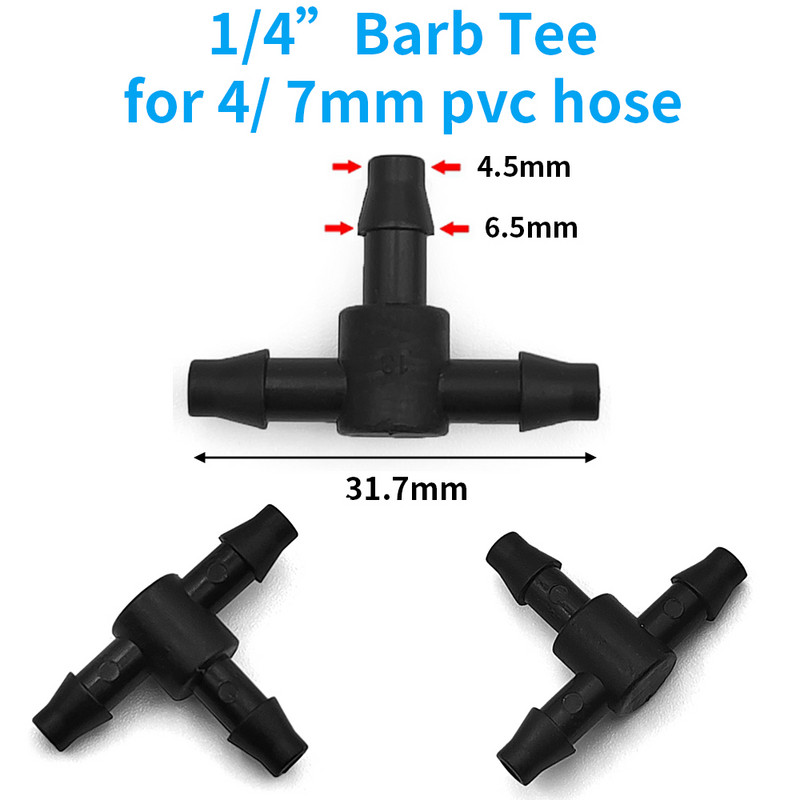 WUJIE 50 DB műanyag tüskés 3-utas TEE csatlakozó 4/7 mm-es csőhöz Öntözőcső tömlőcsatlakozók Mikro csepegtető öntözés Kerti szerszámok