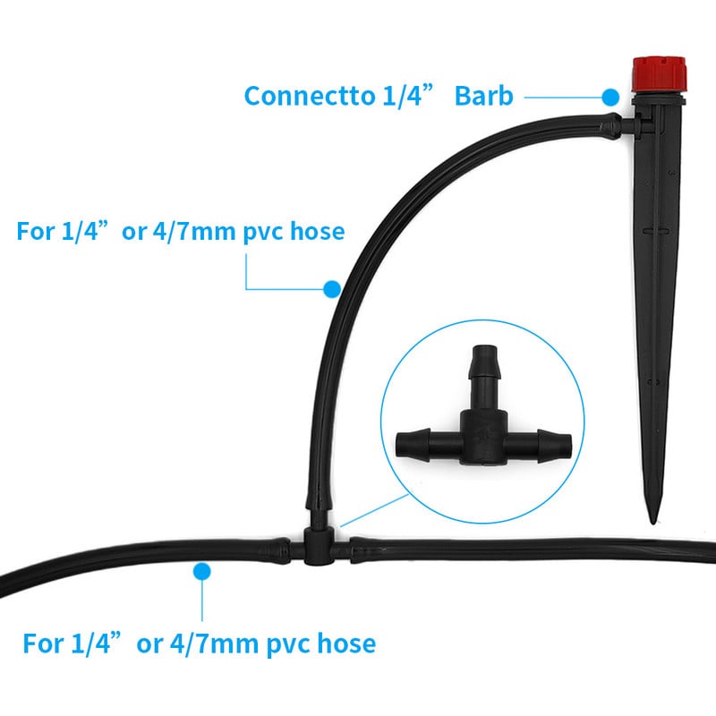 WUJIE 50 DB műanyag tüskés 3-utas TEE csatlakozó 4/7 mm-es csőhöz Öntözőcső tömlőcsatlakozók Mikro csepegtető öntözés Kerti szerszámok