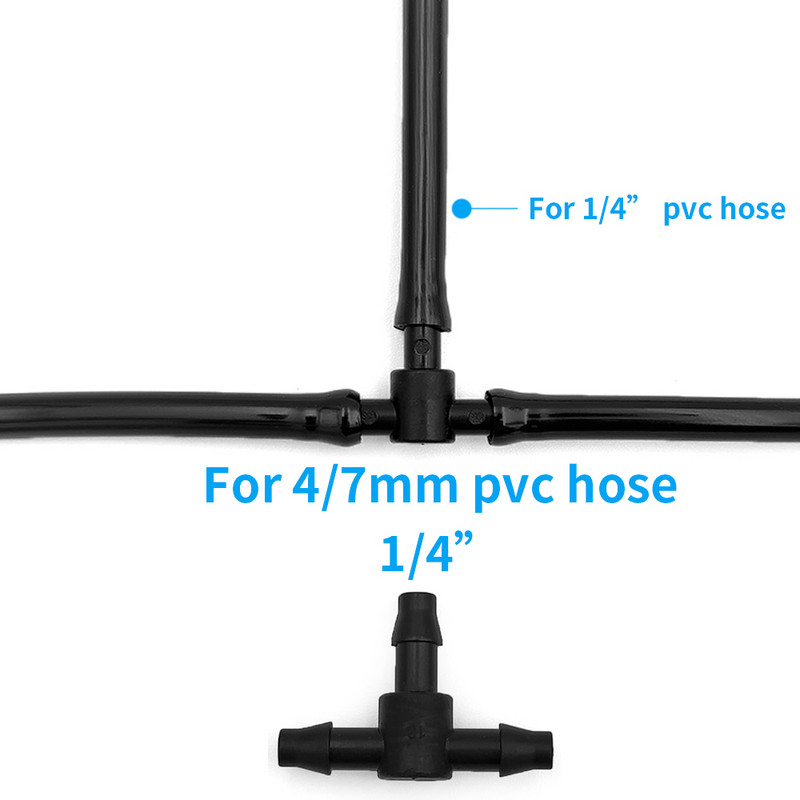 WUJIE 50 DB műanyag tüskés 3-utas TEE csatlakozó 4/7 mm-es csőhöz Öntözőcső tömlőcsatlakozók Mikro csepegtető öntözés Kerti szerszámok