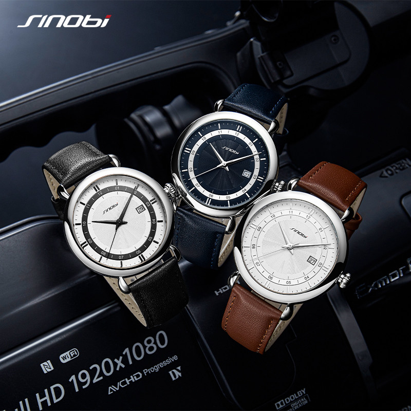 Sinobi 2021. g. luksusa vīriešu īstas ādas pulksteņi, īpaši plāni, 100% nerūsējošā tērauda kvarca rokas pulkstenis vīriešu sporta pulkstenis reloj hombre