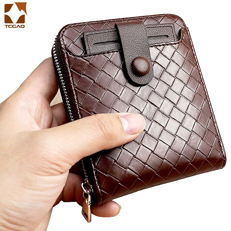 Férfi pénztárcák szőtt mintás bőr férfi rövid pénztárca Tarjetero cipzár körül pénzes táska 2022 Új férfi kártyatartó Carteria