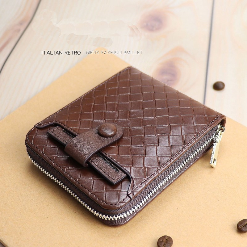 Férfi pénztárcák szőtt mintás bőr férfi rövid pénztárca Tarjetero cipzár körül pénzes táska 2022 Új férfi kártyatartó Carteria