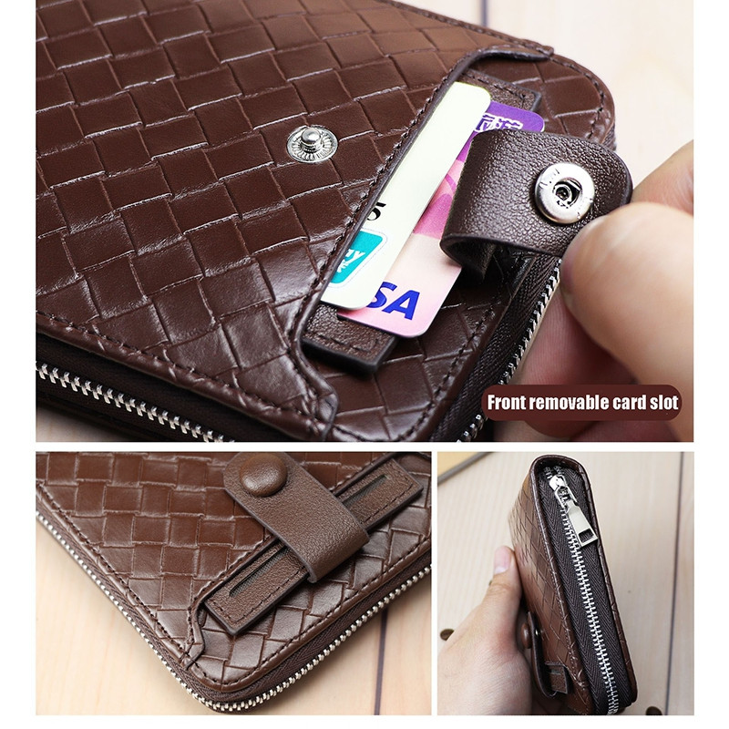 Férfi pénztárcák szőtt mintás bőr férfi rövid pénztárca Tarjetero cipzár körül pénzes táska 2022 Új férfi kártyatartó Carteria