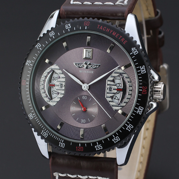 T-WINNER jauns automātisks mehānisks plaukstas locītavas reloj paštinošs dobs krāsains ciparnīca Montre biznesa modes vīriešu ādas siksnu pulksteņi