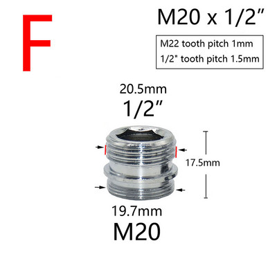 Μπρούτζινο ασημί σύνδεσμος βρύσης νερού 1/2 έως M16 M18 M20 M22 M24 M28 Εξαρτήματα σύνδεσης σπειρώματος για Bubbler Κουζίνα και Μπάνιο
