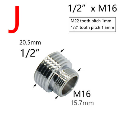 Μπρούτζινο ασημί σύνδεσμος βρύσης νερού 1/2 έως M16 M18 M20 M22 M24 M28 Εξαρτήματα σύνδεσης σπειρώματος για Bubbler Κουζίνα και Μπάνιο