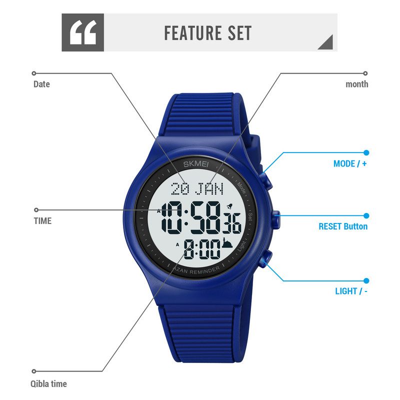 SKMEI Fashion Back Light Μουσουλμανικά ανδρικά ρολόγια Azan για προσευχή με πυξίδα Qibla Adhan Alarm Hijri Ισλαμικό ρολόι χειρός reloj hombre