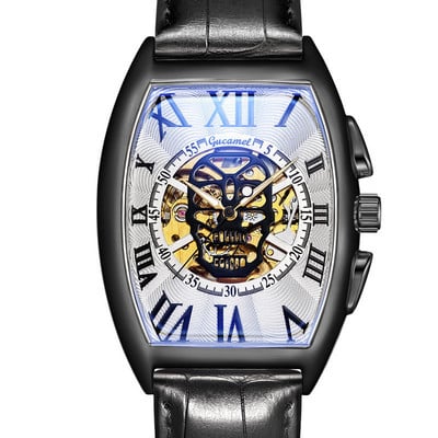 Нов мъжки часовник, модна кожена каишка Tonneau Tourbillon Skull Hollow, автоматични механични часовници за мъже, мъжки подарък Drop Shipping
