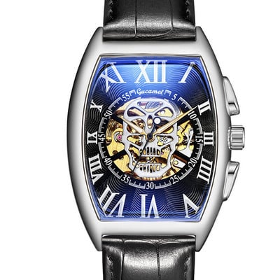 Нов мъжки часовник, модна кожена каишка Tonneau Tourbillon Skull Hollow, автоматични механични часовници за мъже, мъжки подарък Drop Shipping