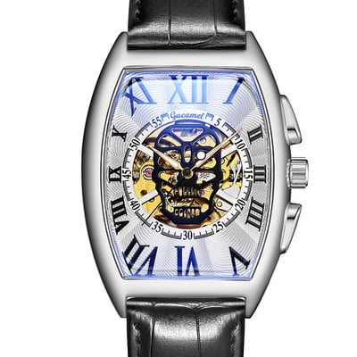 Нов мъжки часовник, модна кожена каишка Tonneau Tourbillon Skull Hollow, автоматични механични часовници за мъже, мъжки подарък Drop Shipping