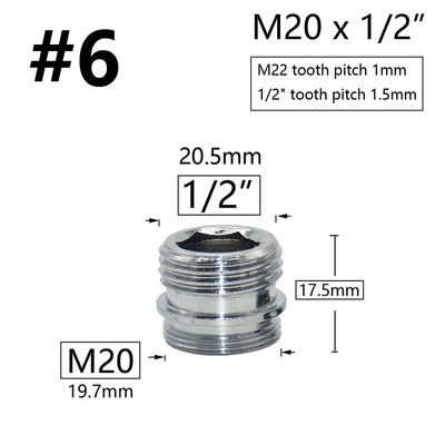 Messingist hõbedane veekraani liitmik 1/2" kuni M16 M18 M20 M22 M24 M28 keermega ühendus vasest liitmikud köögi ja vannitoa jaoks