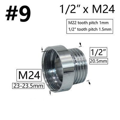 Messingist hõbedane veekraani liitmik 1/2" kuni M16 M18 M20 M22 M24 M28 keermega ühendus vasest liitmikud köögi ja vannitoa jaoks