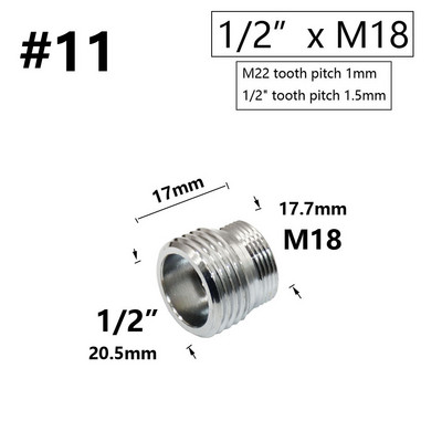 Messingist hõbedane veekraani liitmik 1/2" kuni M16 M18 M20 M22 M24 M28 keermega ühendus vasest liitmikud köögi ja vannitoa jaoks