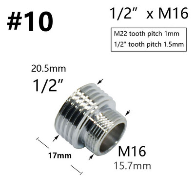 Messingist hõbedane veekraani liitmik 1/2" kuni M16 M18 M20 M22 M24 M28 keermega ühendus vasest liitmikud köögi ja vannitoa jaoks