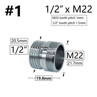 Messingist hõbedane veekraani liitmik 1/2" kuni M16 M18 M20 M22 M24 M28 keermega ühendus vasest liitmikud köögi ja vannitoa jaoks