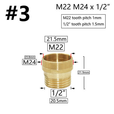 Messingist hõbedane veekraani liitmik 1/2" kuni M16 M18 M20 M22 M24 M28 keermega ühendus vasest liitmikud köögi ja vannitoa jaoks