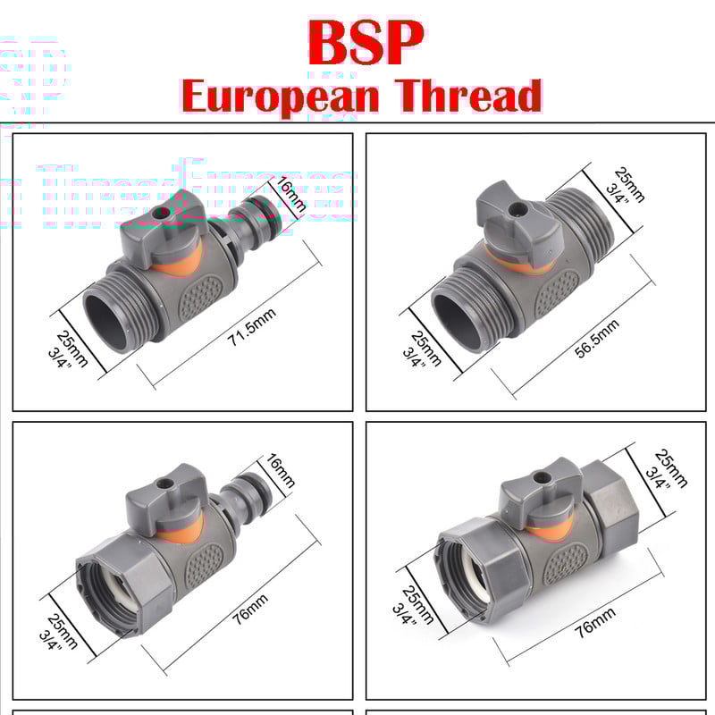 Plastični ventil crijevo Brza spojnica 1/2 3/4 inča Cijevna spojnica Zaustavna spojnica za vodu 20/16 mm Popravak spoja Sustav za navodnjavanje