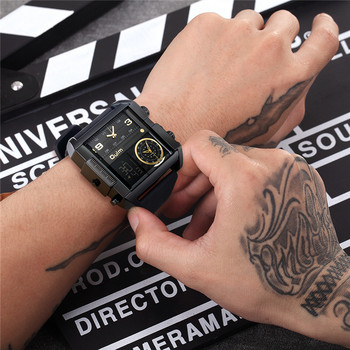 Oulm LED дигитални часовници Мъжки луксозна марка 3 часови зони Кварцов голям часовник 24 часа с кожена каишка Мъжки спортен часовник Relogio Masculino