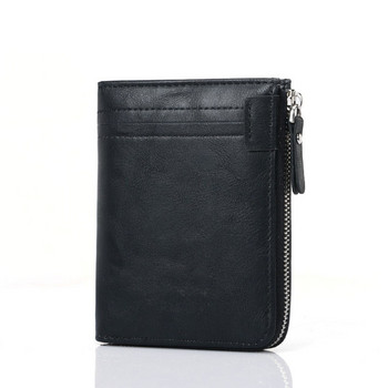 Мъжки кожен портфейл Vintage мъжки къси портмонета мъжки RFID портфейли с цип мъжки тънък държач за кредитна карта черен