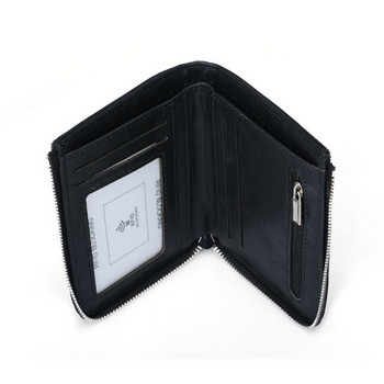 Ανδρικό δερμάτινο πορτοφόλι Vintage Ανδρικά κοντό πορτοφόλια Ανδρικά πορτοφόλια RFID με φερμουάρ Ανδρική λεπτή θήκη πιστωτικής κάρτας Μαύρο