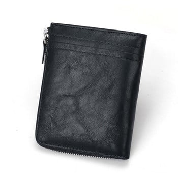 Мъжки кожен портфейл Vintage мъжки къси портмонета мъжки RFID портфейли с цип мъжки тънък държач за кредитна карта черен