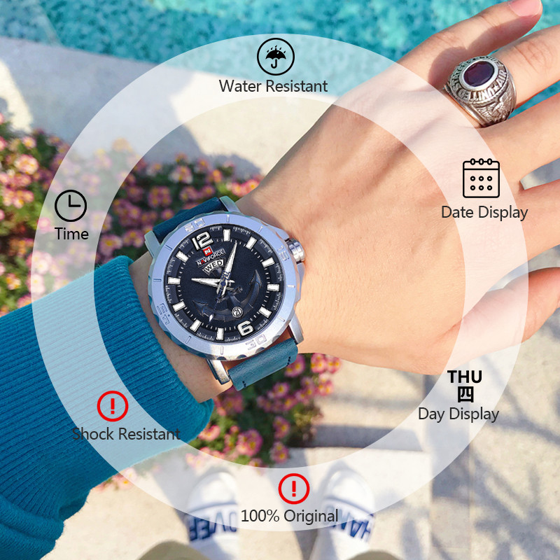 Jauns NAVIFORCE pulkstenis vīriešiem Modes ikdienas vīriešu kvarca rokas pulkstenis analogais datuma pulkstenis Luksusa zīmola Man sporta 3ATM ūdensizturīgs pulkstenis