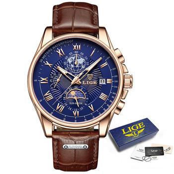 Ανδρικά ρολόγια 2022 LIGE Κορυφαία επωνυμία Luxury Casual δερμάτινο ρολόι χαλαζία ανδρικό ρολόι Ανδρικό αθλητικό αδιάβροχο χρονογράφος ημερομηνίας