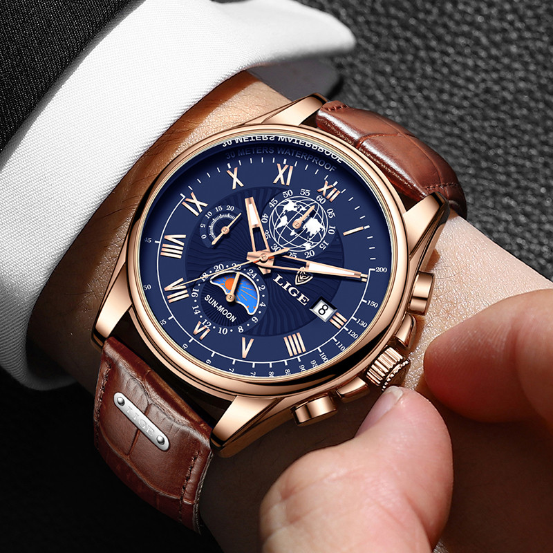 Pulksteņi Vīriešu 2022 LIGE Top zīmola luksusa ikdienas ādas kvarca vīriešu pulkstenis biznesa pulkstenis vīriešu sporta ūdensizturīgs datuma hronogrāfs