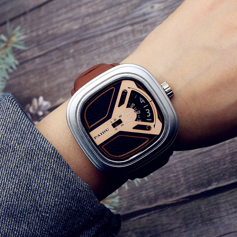 UTHAI CE96 Panka stila kvadrātveida atskaņotājs zēniem, moderns vīriešu atskaņotājs, moderns pulkstenis Wild Belt ūdensizturīgs kvarca pulkstenis