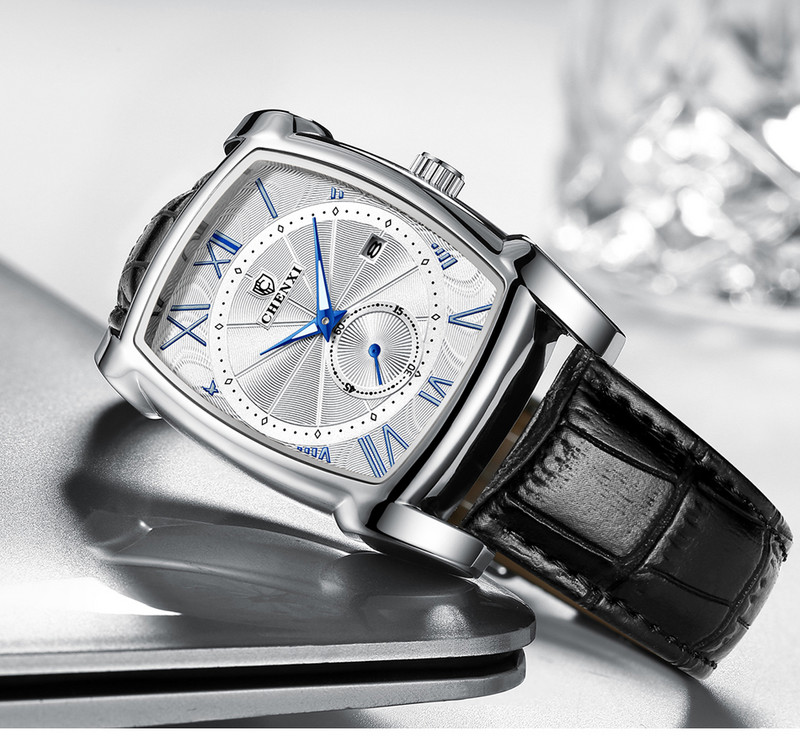 Vrhunska robna marka, ležerni modni satovi, muški pravokutni, veliki brojčanik, kronograf, kožna narukvica, poslovna haljina, muški ručni sat, sport na otvorenom