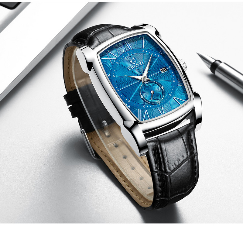 Vrhunska robna marka, ležerni modni satovi, muški pravokutni, veliki brojčanik, kronograf, kožna narukvica, poslovna haljina, muški ručni sat, sport na otvorenom