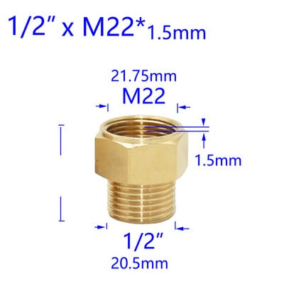 Mjed 3/8" 1/2" M14 M18 M22 Konektor s navojem Muški Ženski Za slavinu pročistača vode s mjehurićima Bakreni spojevi Razmak zubaca 1,5 mm
