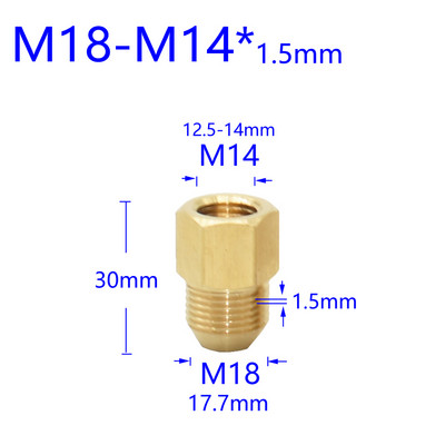 Mjed 3/8" 1/2" M14 M18 M22 Konektor s navojem Muški Ženski Za slavinu pročistača vode s mjehurićima Bakreni spojevi Razmak zubaca 1,5 mm