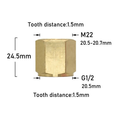 Mjed 3/8" 1/2" M14 M18 M22 Konektor s navojem Muški Ženski Za slavinu pročistača vode s mjehurićima Bakreni spojevi Razmak zubaca 1,5 mm