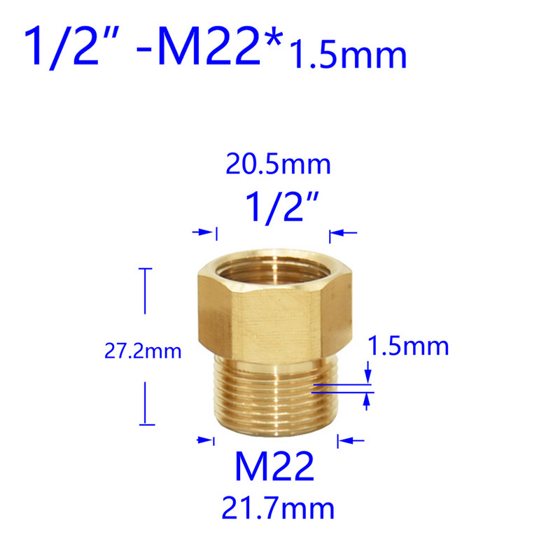 Mjed 3/8" 1/2" M14 M18 M22 Konektor s navojem Muški Ženski Za slavinu pročistača vode s mjehurićima Bakreni spojevi Razmak zubaca 1,5 mm