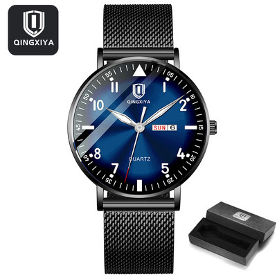 QINGXIYA populārākā zīmola vīriešu pulkstenis no nerūsējošā tērauda biznesa randiņu pulkstenis ūdensizturīgi pulksteņi vīriešu luksusa sporta kvarca rokas pulkstenis vīriešiem