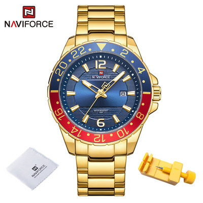 Naviforce labākais modes pulkstenis vīriešiem nerūsējošā tērauda ūdensizturīgs militārs vīriešu pulksteņi, kvarca datums, liela ciparnīca, pulkstenis Relogio Masculino