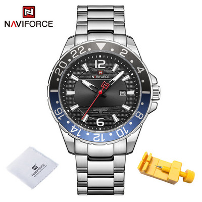 Naviforce labākais modes pulkstenis vīriešiem nerūsējošā tērauda ūdensizturīgs militārs vīriešu pulksteņi, kvarca datums, liela ciparnīca, pulkstenis Relogio Masculino