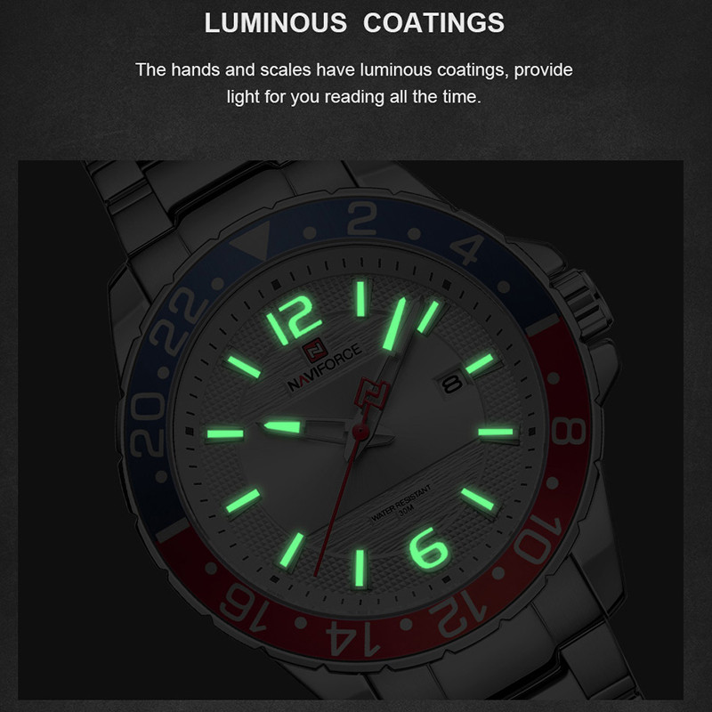 Naviforce labākais modes pulkstenis vīriešiem nerūsējošā tērauda ūdensizturīgs militārs vīriešu pulksteņi, kvarca datums, liela ciparnīca, pulkstenis Relogio Masculino