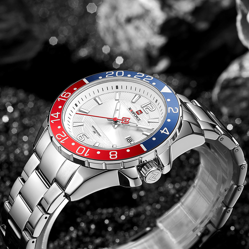 Naviforce labākais modes pulkstenis vīriešiem nerūsējošā tērauda ūdensizturīgs militārs vīriešu pulksteņi, kvarca datums, liela ciparnīca, pulkstenis Relogio Masculino