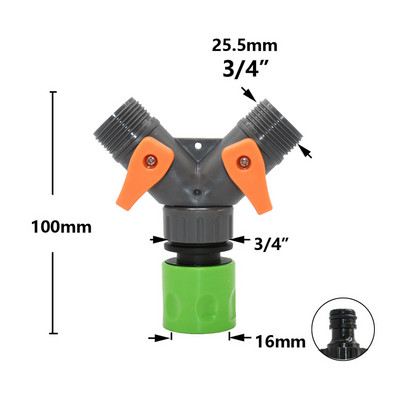 1/2 3/4-tolline 2-suunaline aiavooliku veejaotur Y-tüüpi voolikuühendus kiirühendusega tilgakastmissüsteemi veekontrolleri ventiil
