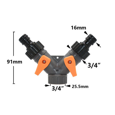 1/2 3/4-tolline 2-suunaline aiavooliku veejaotur Y-tüüpi voolikuühendus kiirühendusega tilgakastmissüsteemi veekontrolleri ventiil